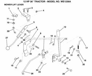 Mower_Lift_Lever Diagram and Parts List for WE1236A 1999 And Before Weed Eater Lawn Tractor